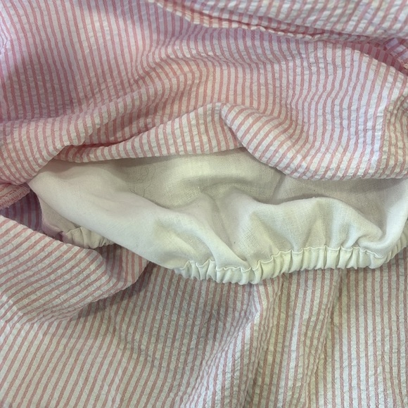 Crewcuts pink seersucker striped ruffled open back sleeveless tank top - Picture 3 of 5